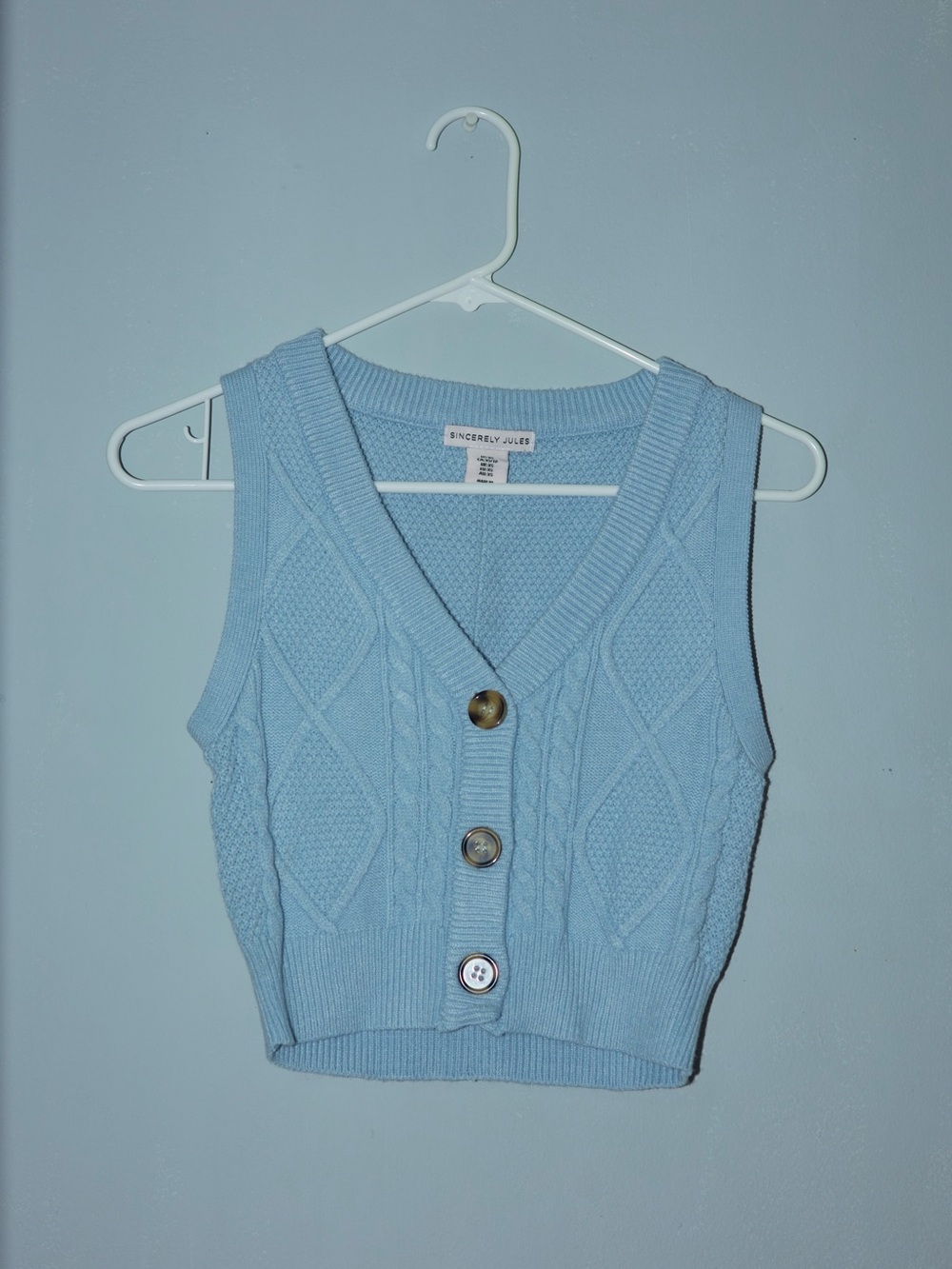 Sincerely Jules Powder Blue Knit V-Neck Vest with Tag